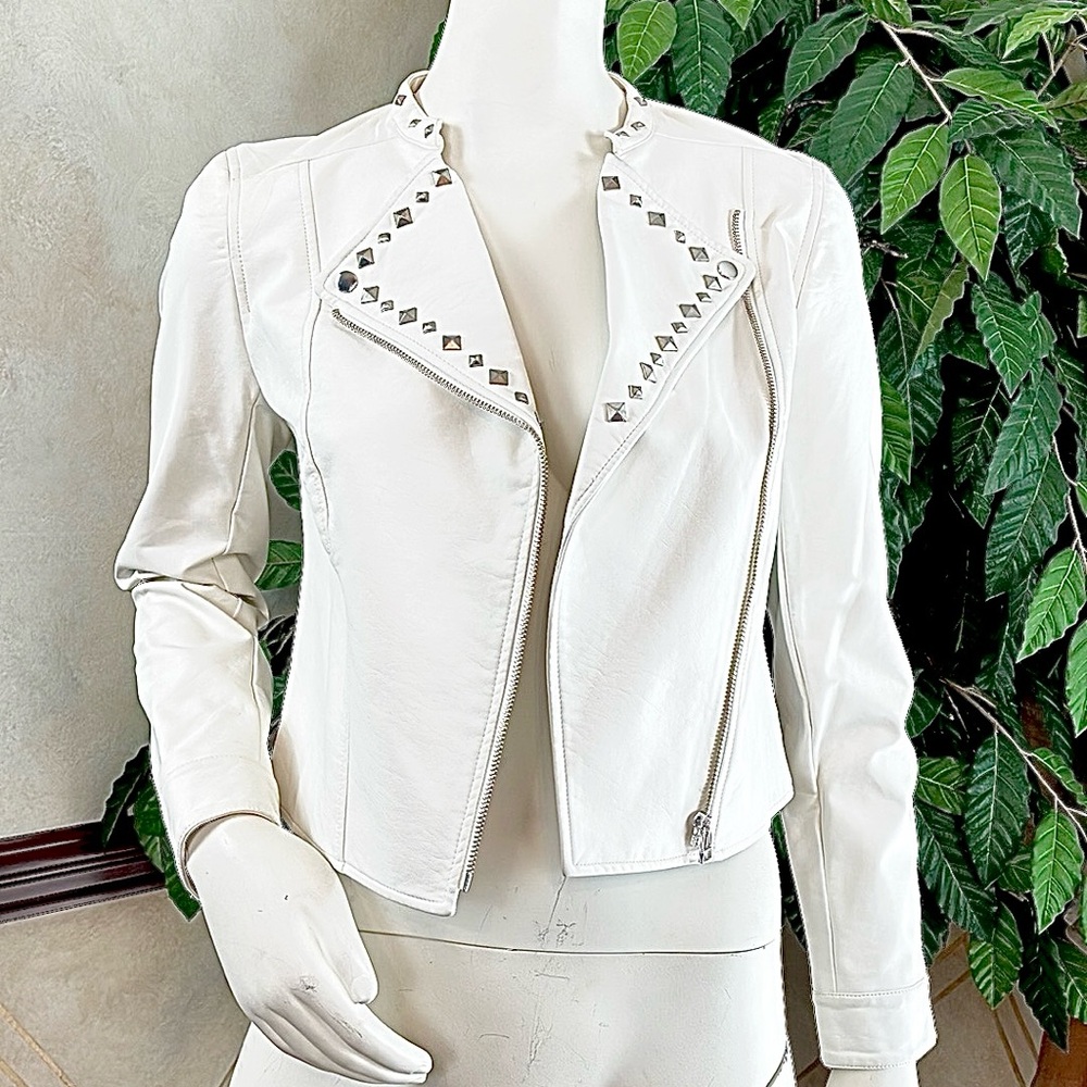 FORENZA WHITE STUDDED MOTO JACKET